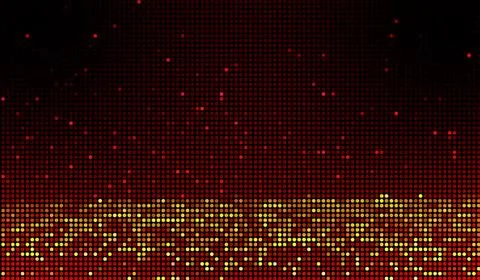 Halftone dots abstract digital technology orange-red light on red background. Illustrazione stock