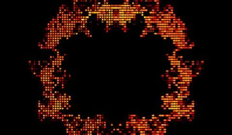 Halftone dots abstract digital technology orange light on black background. 스톡 일러스트