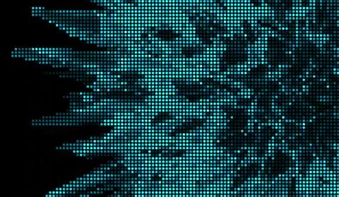 Halftone dots abstract digital technology blue light on black background. Illustrazione stock