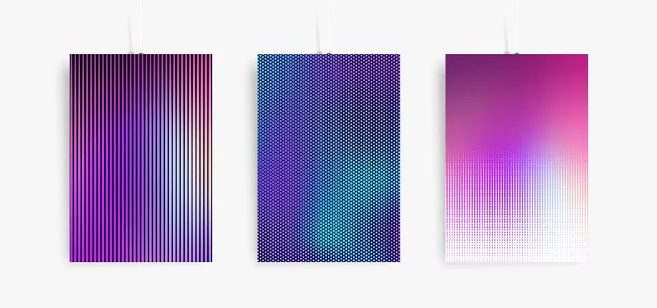 Halftone dots backgrounds set. Applicable for covers, posters, flyers and ban Stock Illustration