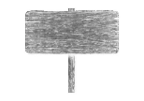 Halftone dots creating silhouette of rectangular signpost on white background Illustrazione stock