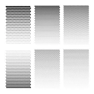 Halftone Dots Gradient Patterns Set and Black Dotted Textures Vector. Stock Illustration
