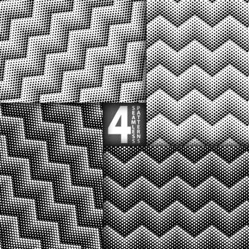 Halftone Dots Herringbone Style Vector Black White Seamless Patt Stock Illustration