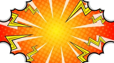 Halftone dots lightning explosion pop art comic background. Vector Illustrati Stock Illustration