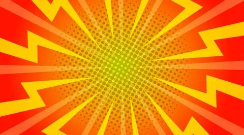 Halftone dots lightning explosion pop art comic background. Vector Illustrati Stock Illustration