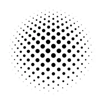 Halftone dots in radial gradient. Bulge sphere. Raster industrial. Stock Illustration