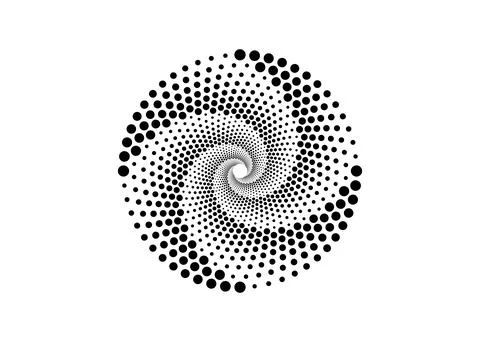 Halftone dots in spiral form, round logo. vector dotted frame. Twirl design Stock Illustration