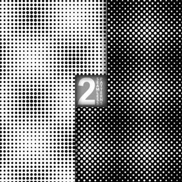 Halftone Dots Style Vector Black White Seamless Patterns, Set of Stock Illustration