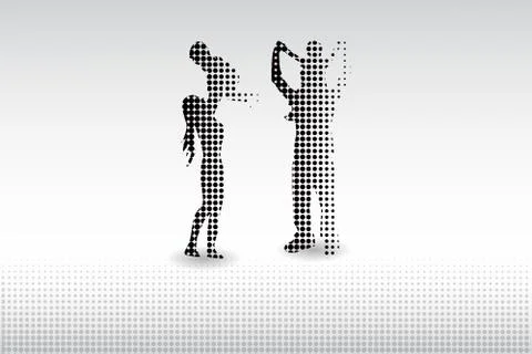 Halftone dots white background happy family having fun,vector Illustrazione stock