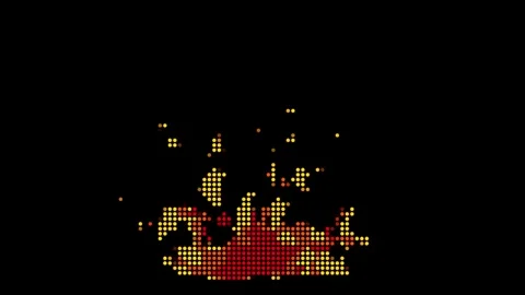 Halftone dots yellow-orange Burning sparks fire motion on black background Stock Footage 244389662