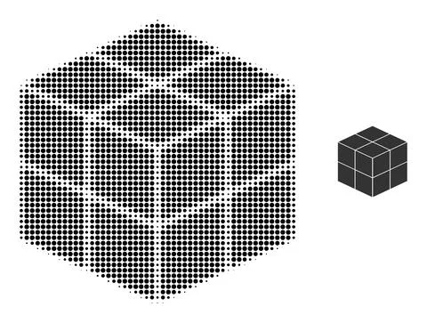Halftone Dotted 3D Cube Icon Stock Illustration