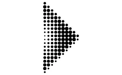 Halftone dotted arrow symbol, Horizontal direction indicator icon, Black circ Ilustración de archivo