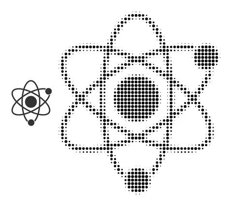 Halftone Dotted Atomic Icon Illustrazione stock
