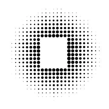 Halftone dotted circle with square in center Stock Illustration