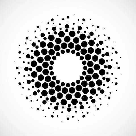 Halftone dotted circles. Dots in circular form. Vector logo Stock Illustration
