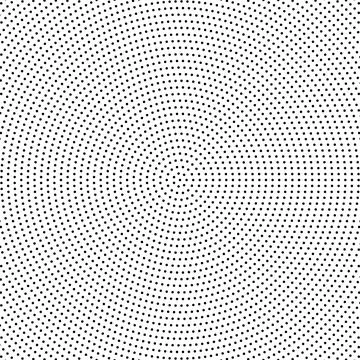 Halftone dotted concentric circles. Radial dotted pattern texture. Black and Stock Illustration