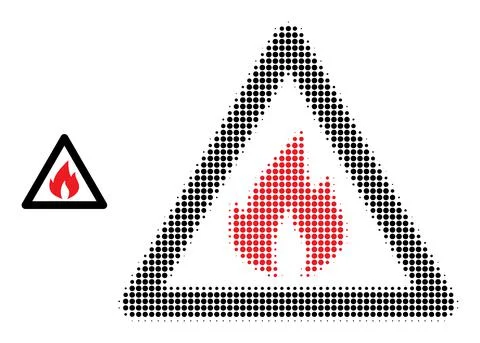 Halftone Dotted Fire Warning Icon Illustrazione stock