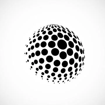 Halftone dotted globe. Dots in circular form. Vector logo Stock Illustration
