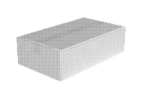 Halftone dotted rectangular prism shape representing 3d geometric design el.. Stock Illustration