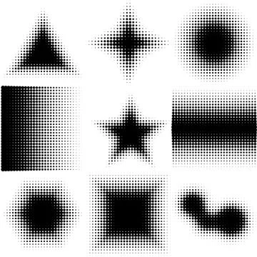 Halftone Dotted Shapes Logo Design Stock Illustration