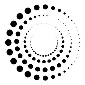 Halftone dotted speed lines circle. Geometric art in circle form. Round swirl Stock Illustration