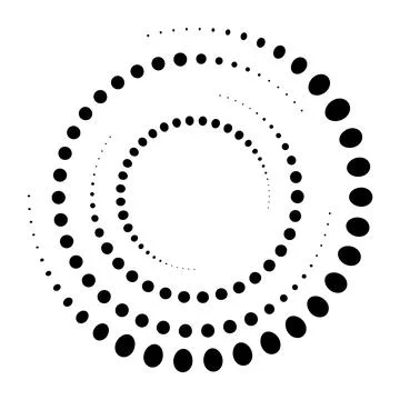 Halftone dotted speed lines circle. Geometric art in circle form. Round swirl Stock Illustration