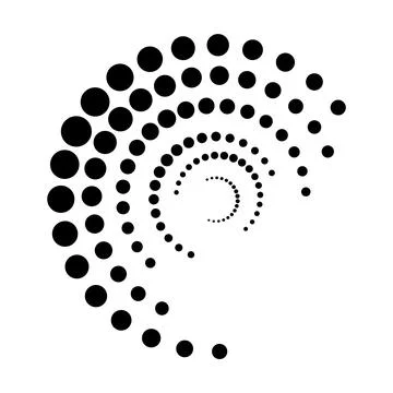 Halftone dotted speed lines circle. Geometric art in circle form. Round swirl Stock Illustration
