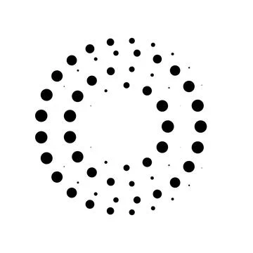 Halftone dotted speed lines circle. Geometric art in circle form. Round swirl Stock Illustration