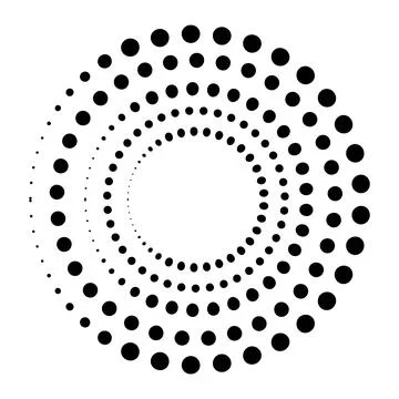 Halftone dotted speed lines circle. Geometric art in circle form. Round swirl Stock Illustration