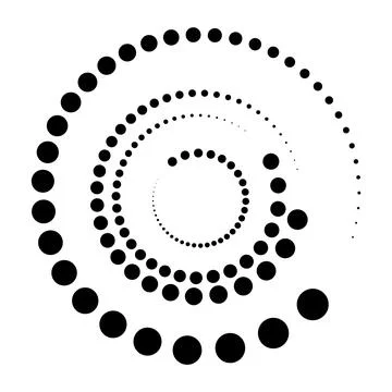 Halftone dotted speed lines circle. Geometric art in circle form. Round swirl Stock Illustration