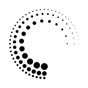 Halftone dotted speed lines circle. Geometric art in circle form. Round swirl Stock Illustration