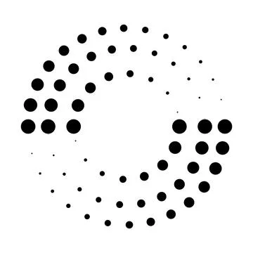 Halftone dotted speed lines circle. Geometric art in circle form. Round swirl Stock Illustration