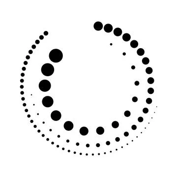 Halftone dotted speed lines circle. Geometric art in circle form. Round swirl Stock Illustration