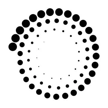 Halftone dotted speed lines circle. Geometric art in circle form. Round swirl Stock Illustration