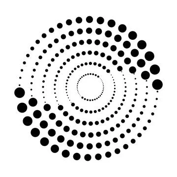 Halftone dotted speed lines circle. Geometric art in circle form. Round swirl Stock Illustration