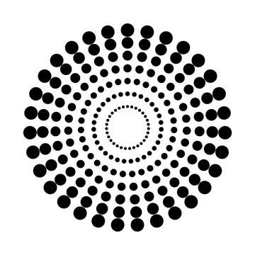 Halftone dotted speed lines circle. Geometric art in circle form. Round swirl Stock Illustration