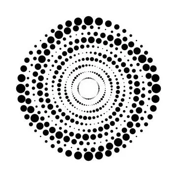 Halftone dotted speed lines circle. Geometric art in circle form. Round swirl Stock Illustration