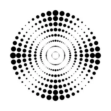 Halftone dotted speed lines circle. Geometric art in circle form. Round swirl Stock Illustration
