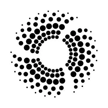 Halftone dotted speed lines circle. Geometric art in circle form. Round swirl Stock Illustration