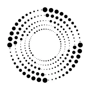 Halftone dotted speed lines circle. Geometric art in circle form. Round swirl Stock Illustration
