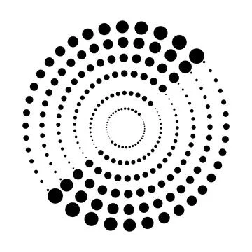 Halftone dotted speed lines circle. Geometric art in circle form. Round swirl Stock Illustration