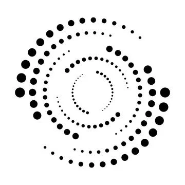 Halftone dotted speed lines circle. Geometric art in circle form. Round swirl Stock Illustration