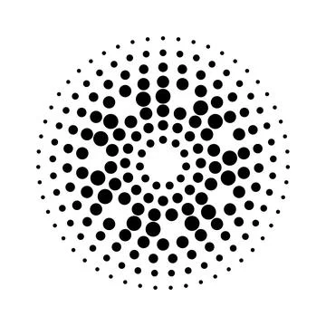 Halftone dotted speed lines circle. Geometric art in circle form. Round swirl Stock Illustration