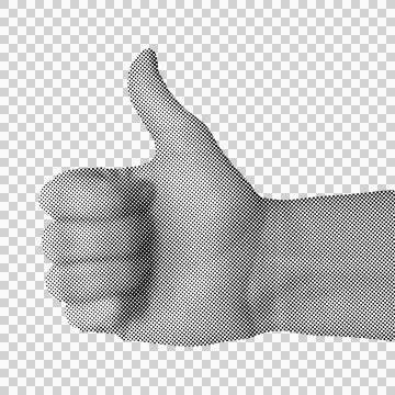 Halftone dotted thumb up hand gesture for positive digital collage and soci.. Stock Illustration