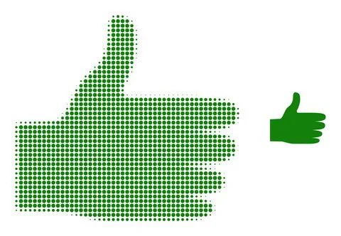 Halftone Dotted Thumb Up Icon Illustrazione stock