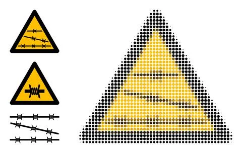 Halftone Dotted Vector Barbed Fence Warning Icon Illustrazione stock