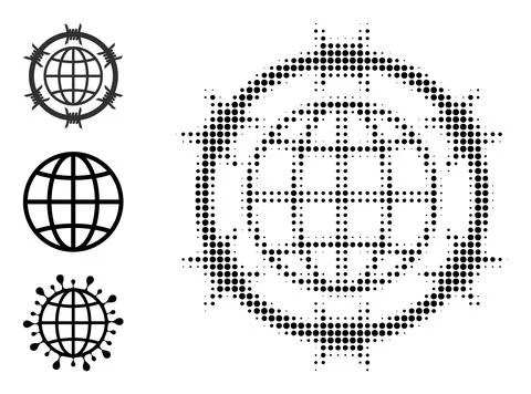 Halftone Dotted Vector Barbed Wire Globe Icon Illustrazione stock