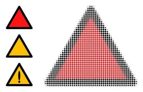 Halftone Dotted Vector Danger Triangle Template Icon Stock Illustration