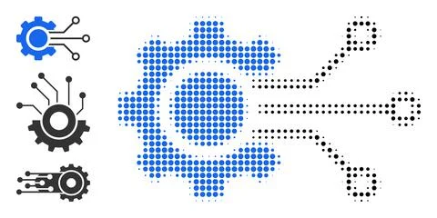 Halftone Dotted Vector Digital Sensor Cog Icon Ilustración de archivo