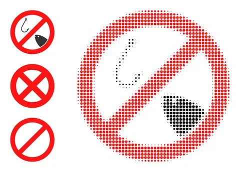 Halftone Dotted Vector Forbidden Fishing Icon Stock Illustration
